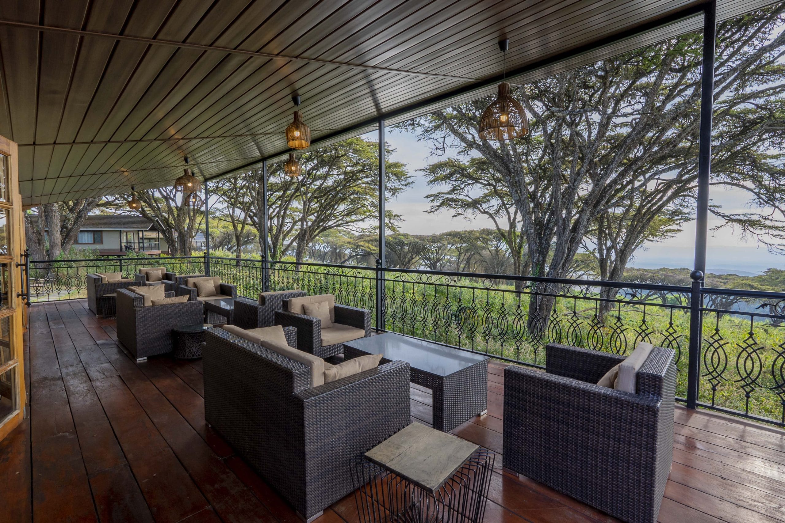 Lion's Paw lounge veranda overlooking the Ngorongoro Crater rim